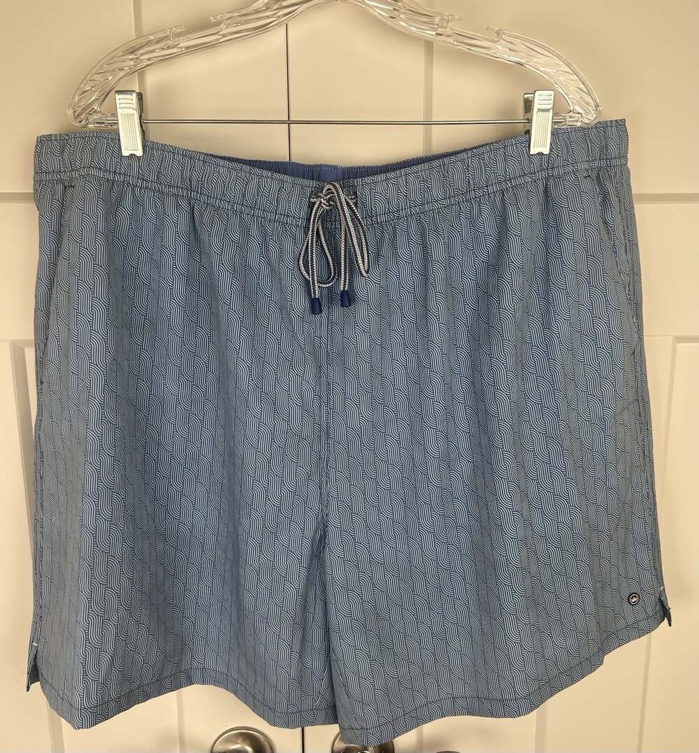 Peter Millar Crown Swim Trunks Men XXL Blue Geometric 7” Inseam NWT $108